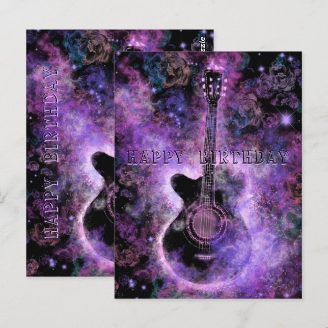 Grattis på födelsedagen Card Rock and roll Guitar  Vykort (Fram/baksida)