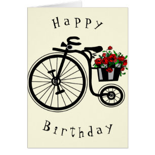 Grattis på födelsedagen Card Romantic Flowers Bike Hälsningskort