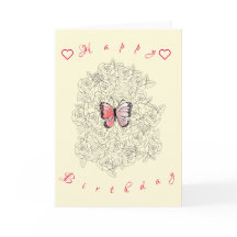 Grattis på födelsedagen Card-Rosa Butterfly i Ro
