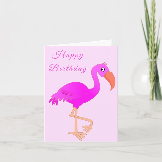Grattis på födelsedagen Card Rosa Flamingo Kort (Framsida)