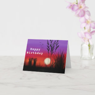 Grattis på födelsedagen Card Sjö Sunset Night ligg Kort