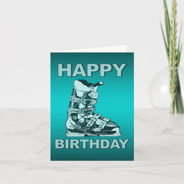 Grattis på födelsedagen Card Ski Boot Blue Kort (Framsida)