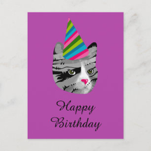Grattis på födelsedagen Cat i Party Hat Inbjudan Vykort