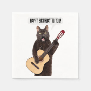Grattis på födelsedagen Cat Singing and Spela Guit Pappersservett