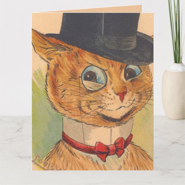 GRATTIS PÅ FÖDELSEDAGEN CAT WEARING TOP HAT 4 HIM  KORT (Framsida)