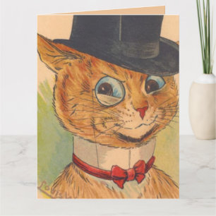 GRATTIS PÅ FÖDELSEDAGEN CAT WEARING TOP HAT 4 HIM KORT