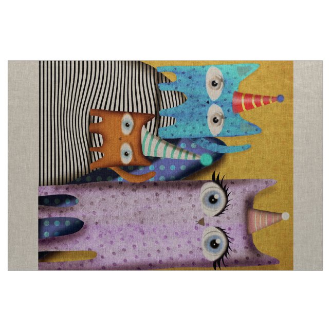 Grattis på födelsedagen Cats Linen Tyg (Yard)