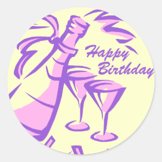 Grattis på födelsedagen Champagne Flaska och Glass Runt Klistermärke