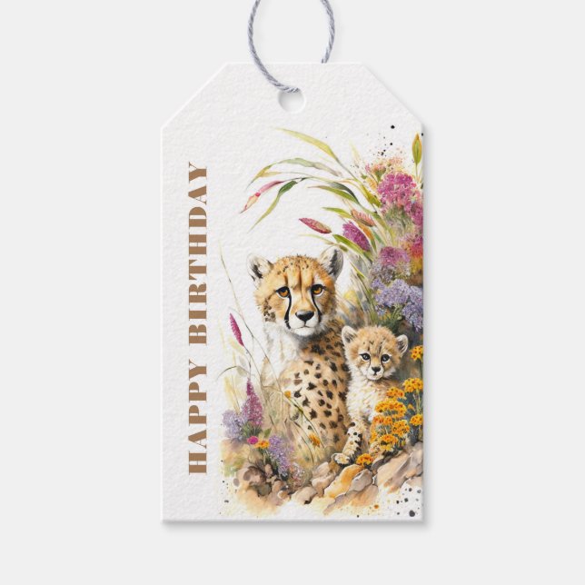 Grattis på födelsedagen Cheetah Baby och Mamma Presentetikett (Framsidan)