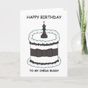 Grattis på födelsedagen Chess Buddy Tecknad Cake Kort
