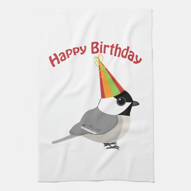 Grattis på födelsedagen Chickadee Kökshandduk (Vertikal)