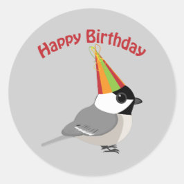 Grattis på födelsedagen Chickadee Runt Klistermärke
