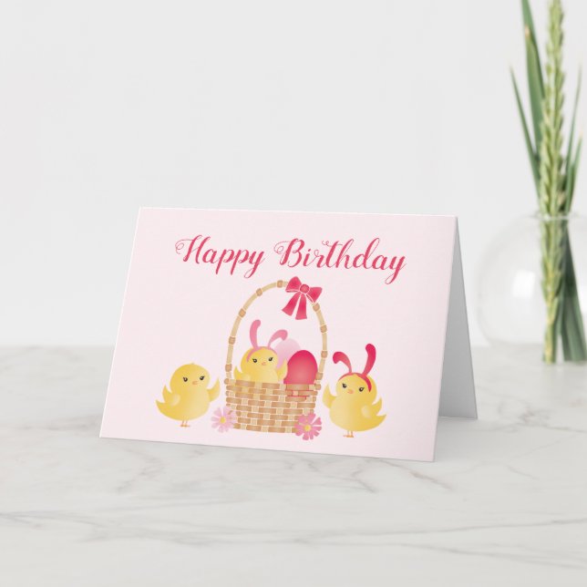 Grattis på födelsedagen Chicks Bunny Öron Rosa Kort (Framsida)