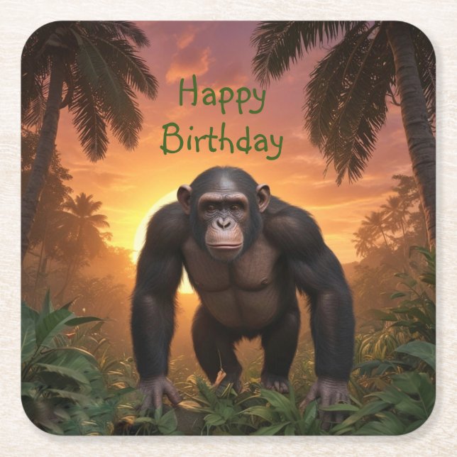 Grattis på födelsedagen Chimp Underlägg Papper Kvadrat (Framsidan)
