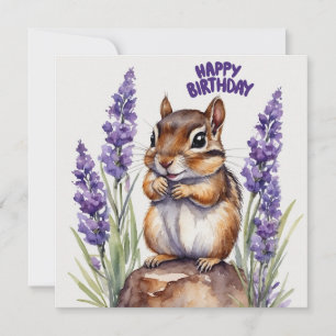 Grattis på födelsedagen Chipmunk med Lavender Flow Kort