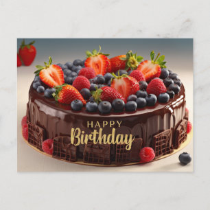 Grattis på födelsedagen Choklad Frukt Kaka Vykort