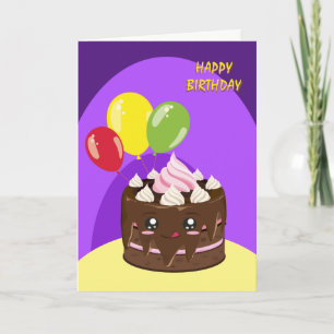 Grattis på födelsedagen chokladkaka, kawaii kort