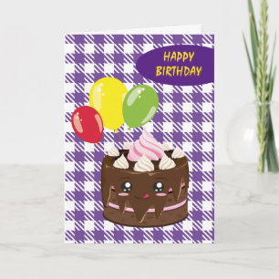 Grattis på födelsedagen chokladkaka, kawaii kort