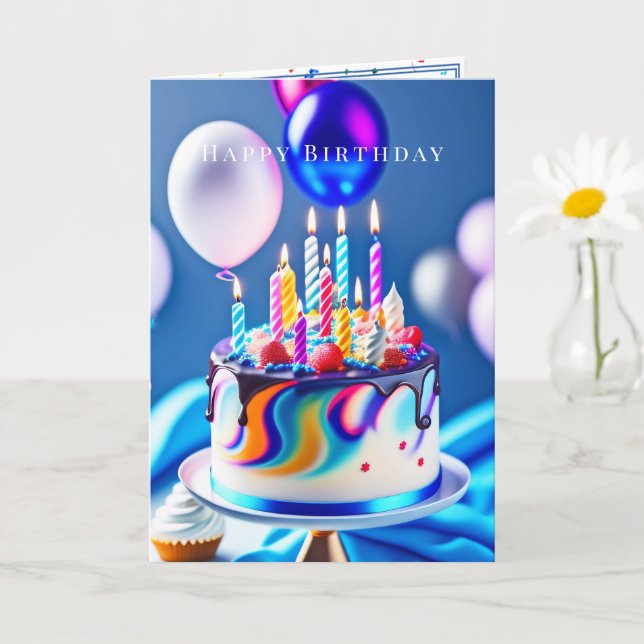Grattis på födelsedagen Colorful Cake Balloations Kort (Liten växt)