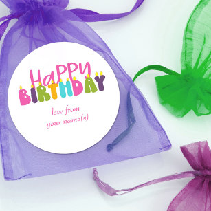 Grattis på födelsedagen Colorful Candle Typography Runt Klistermärke