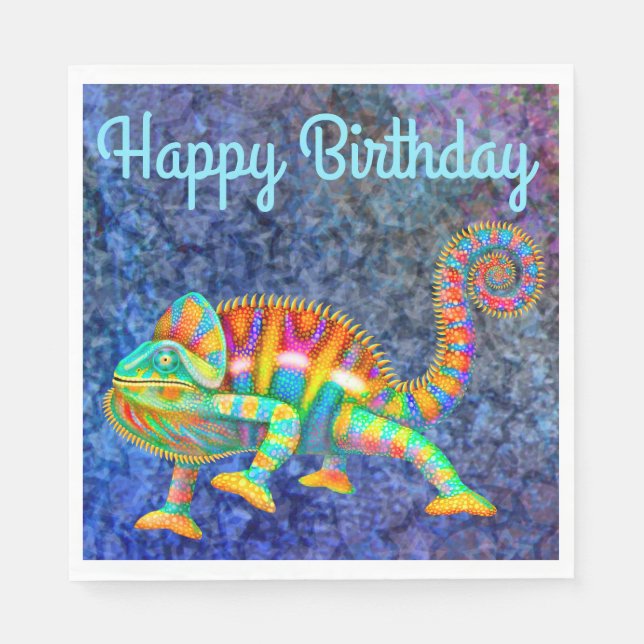 Grattis på födelsedagen Colorful Chameleon Napkins Pappersservett (Framsidan)