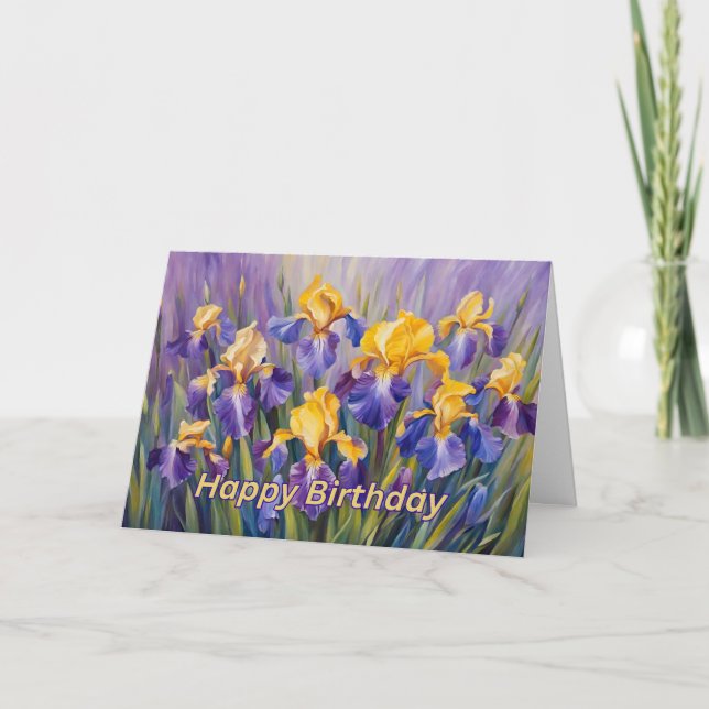 Grattis på födelsedagen Colorful Iris Flowers Kort (Framsida)