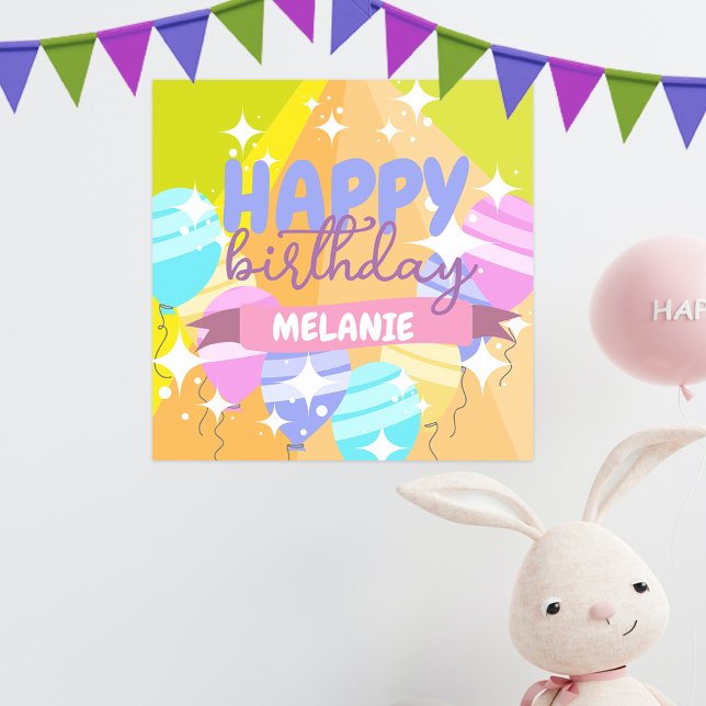 Grattis på födelsedagen Colorful Tecknad Balloons  Poster (Skapare uppladdad)