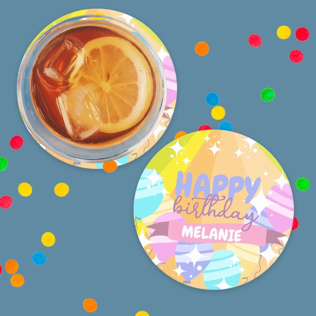 Grattis på födelsedagen Colorful Tecknad Balloons  Underlägg Papper Rund (Skapare uppladdad)