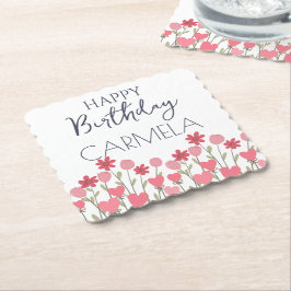 Grattis på födelsedagen Colorful Vår blommor och H Underlägg Papper