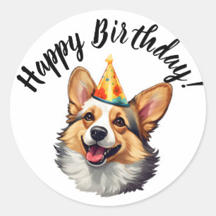 Grattis på födelsedagen cone Corgi Runt Klistermärke