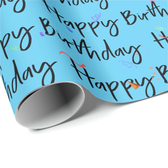 Grattis på födelsedagen Confetti på Aqua Presentpapper (Rullad Hörn)