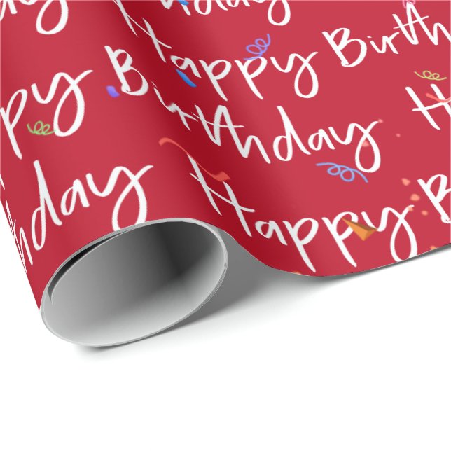 Grattis på födelsedagen Confetti på Röd Presentpapper (Rullad Hörn)