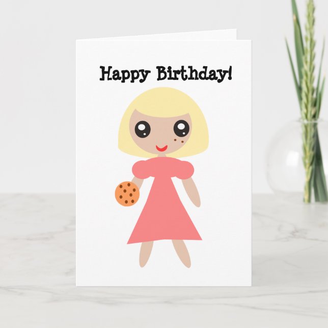Grattis på födelsedagen Cookie Girl Kort (Framsida)