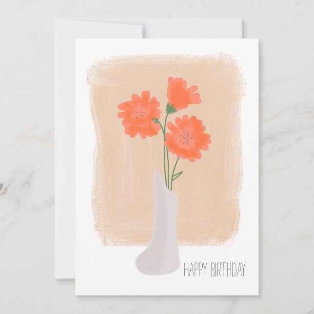 Grattis på födelsedagen Coral Florals Brush Stroke Kort (Framsida)