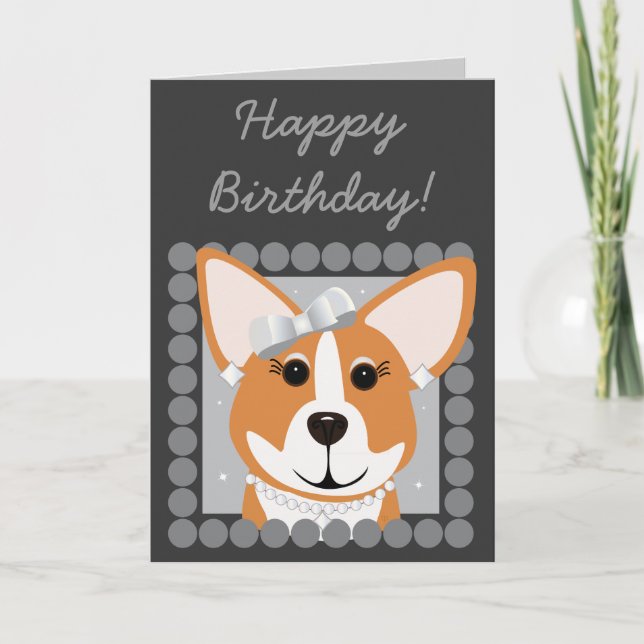 Grattis på födelsedagen! Corgi Dam Grått Kort (Framsida)