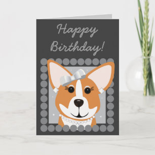 Grattis på födelsedagen! Corgi Dam Grått Kort