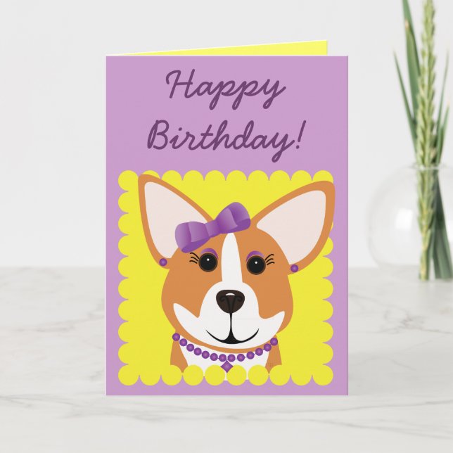 Grattis på födelsedagen! Corgi Dam Kort (Framsida)