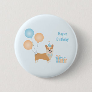 Grattis på födelsedagen Corgi Hund Knapp