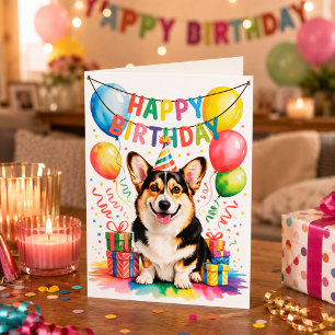 Grattis på födelsedagen Corgi Hund Party Kort