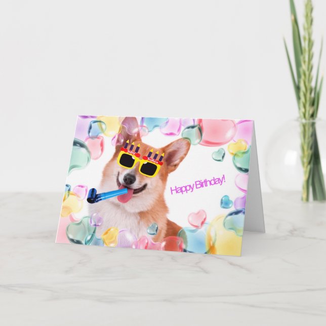 Grattis på födelsedagen Corgi med glasögon Kort (Framsida)