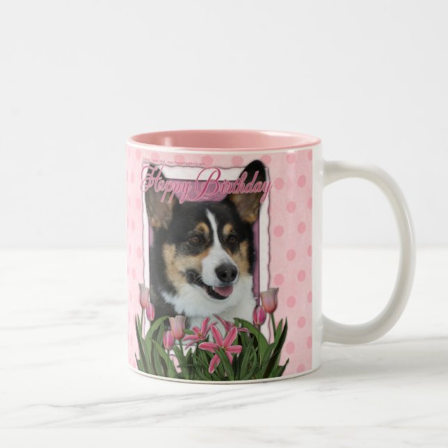 Grattis på födelsedagen - Corgi Två-Tonad Mugg (Höger)