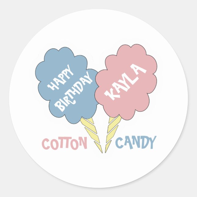 Grattis på födelsedagen Cotton Candy Runt Klistermärke (Framsida)