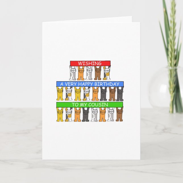 Grattis på födelsedagen Cousin Tecknad Cats Kort (Framsida)