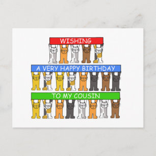 grattis på födelsedagen Cousin Tecknad Cats Vykort