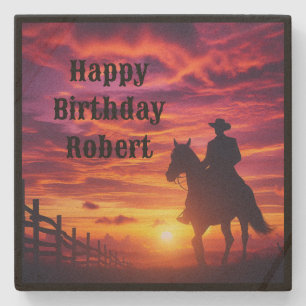 Grattis på födelsedagen Cowboy Stone Underlägg