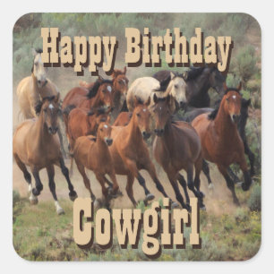 Grattis på födelsedagen Cowgirl Fyrkantigt Klistermärke
