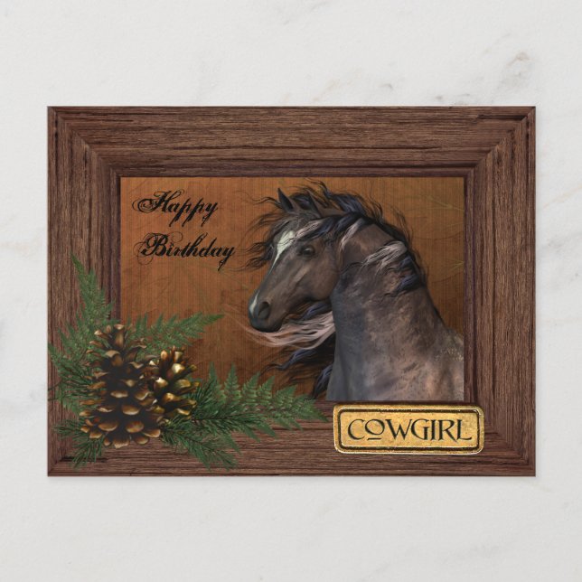 Grattis på födelsedagen Cowgirl vycard Vykort (Framsida)
