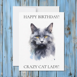 Grattis på födelsedagen Crazy Cat Dam Grått Cat Julkort