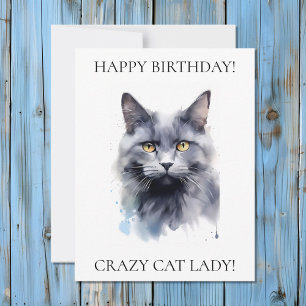 Grattis på födelsedagen Crazy Cat Dam Grått Cat Julkort