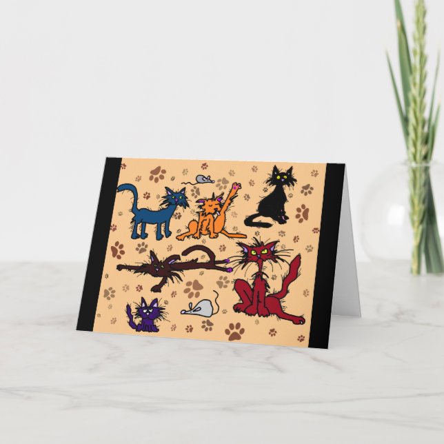 Grattis på födelsedagen Crazy Cat Dam Hälsning-kor Kort (Framsida)